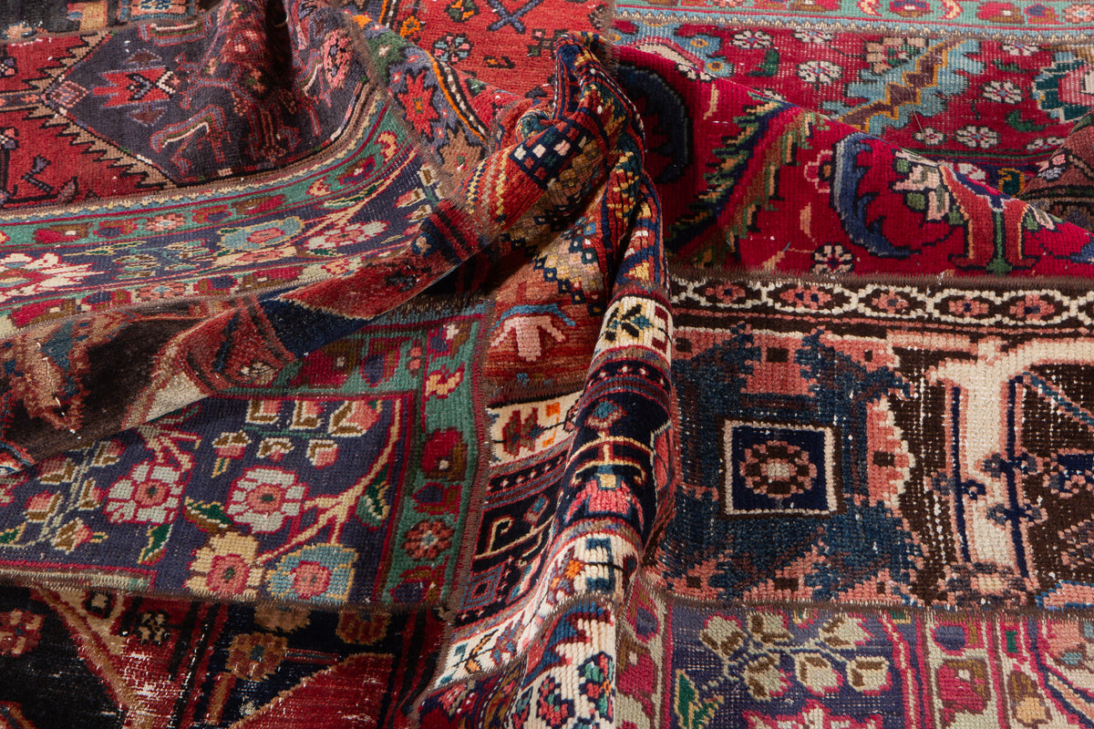 Vintage Multicolour Hand-Knotted Patchwork Rug – 6' 11" x 4' 9" (211 x 146 cm)