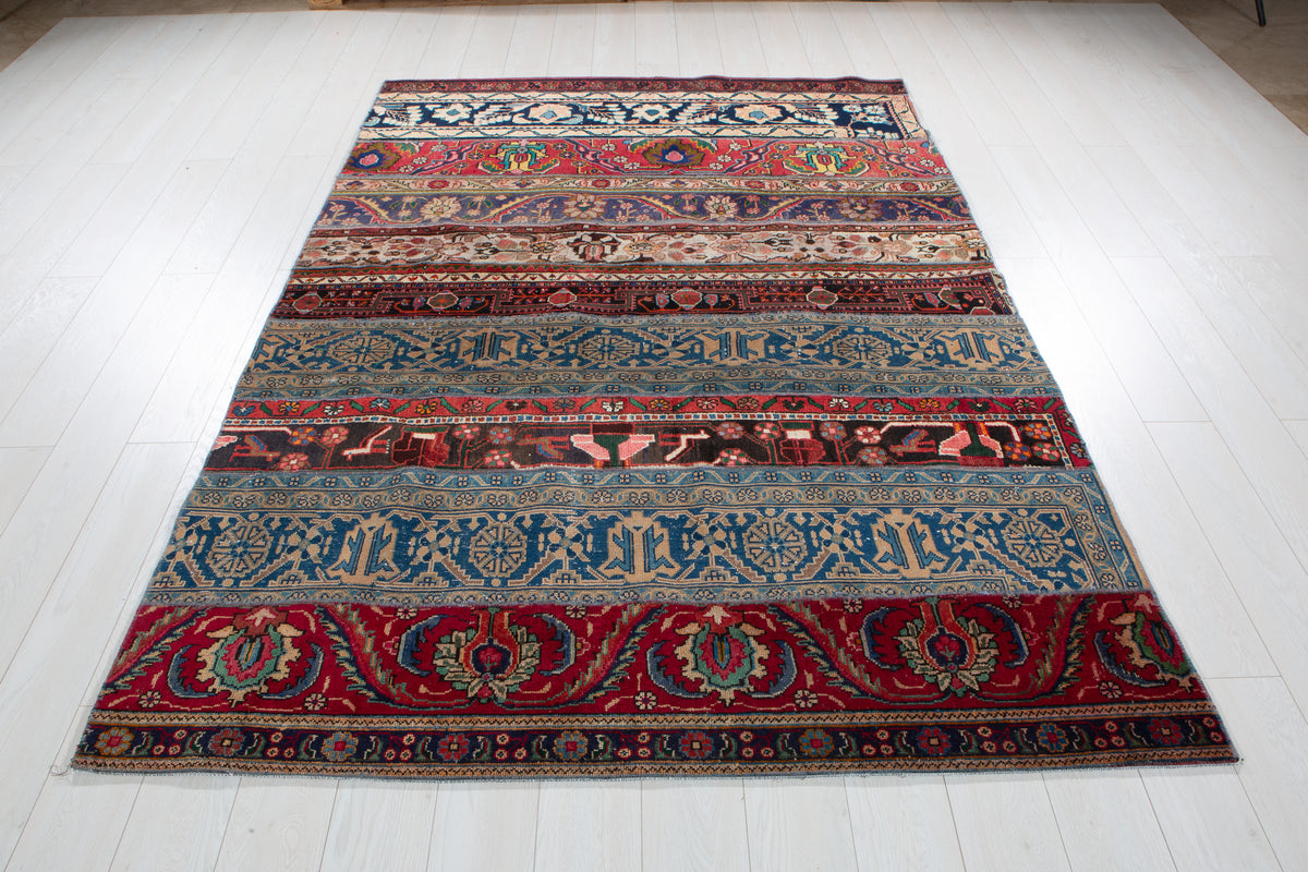Vintage Multicolour Hand-Knotted Patchwork Rug – 8' 0" x 5' 7" (243 x 170 cm)