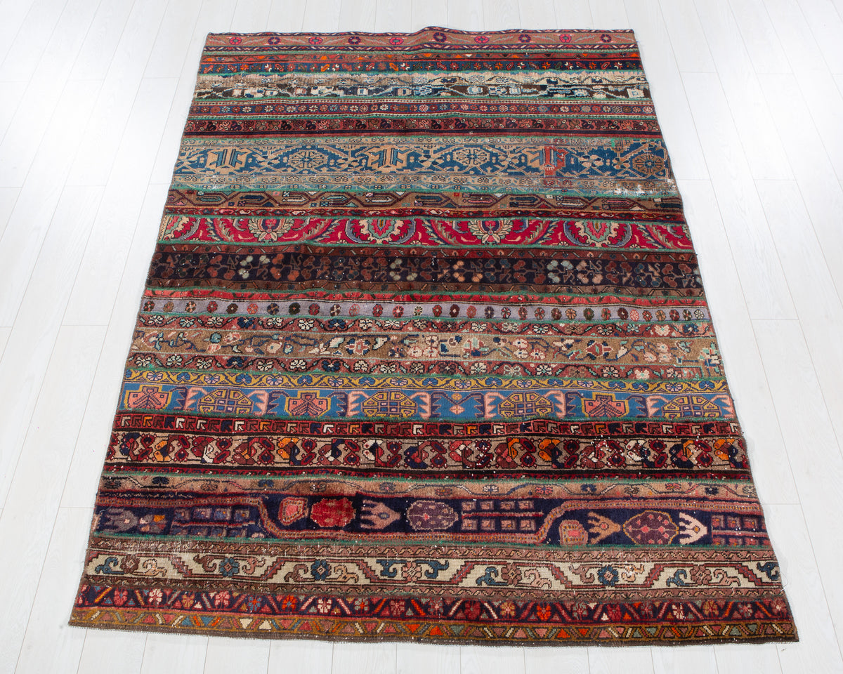 Vintage Multicolour Hand-Knotted Patchwork Rug – 7' 11" x 5' 5" (242 x 166 cm)
