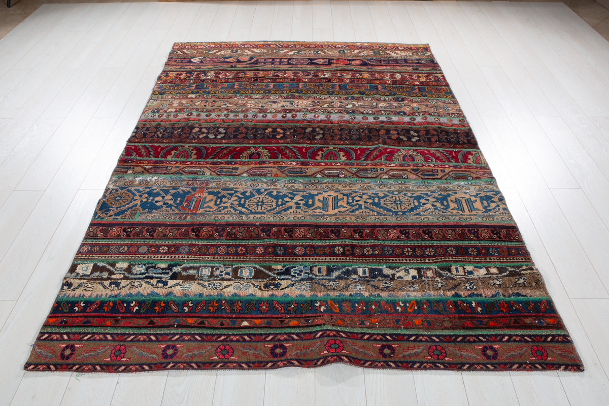 Vintage Multicolour Hand-Knotted Patchwork Rug – 7' 11" x 5' 5" (242 x 166 cm)
