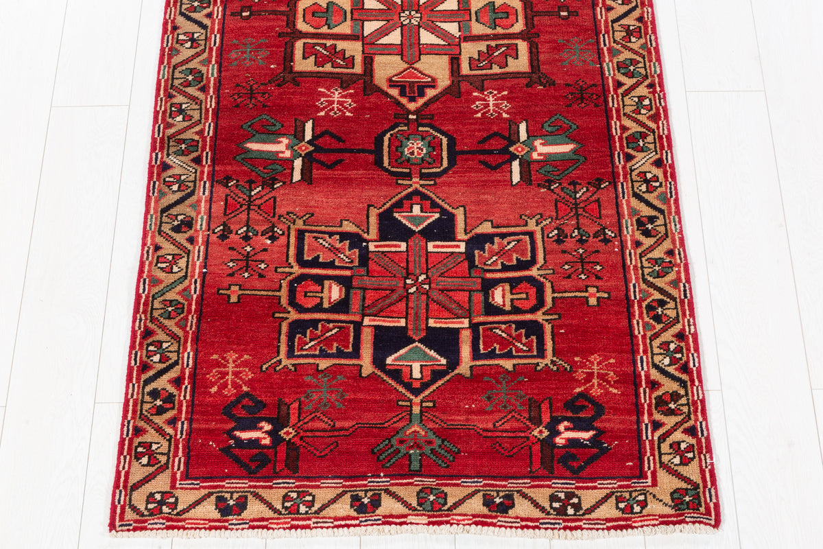 Antique Tribal Geometric Runner Rug, Red – 10' 0" x 3' 0" (304 x 92 cm)