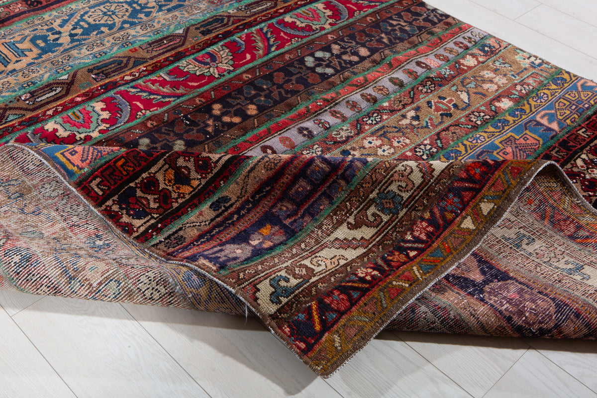 Vintage Multicolour Hand-Knotted Patchwork Rug – 7' 11" x 5' 5" (242 x 166 cm)