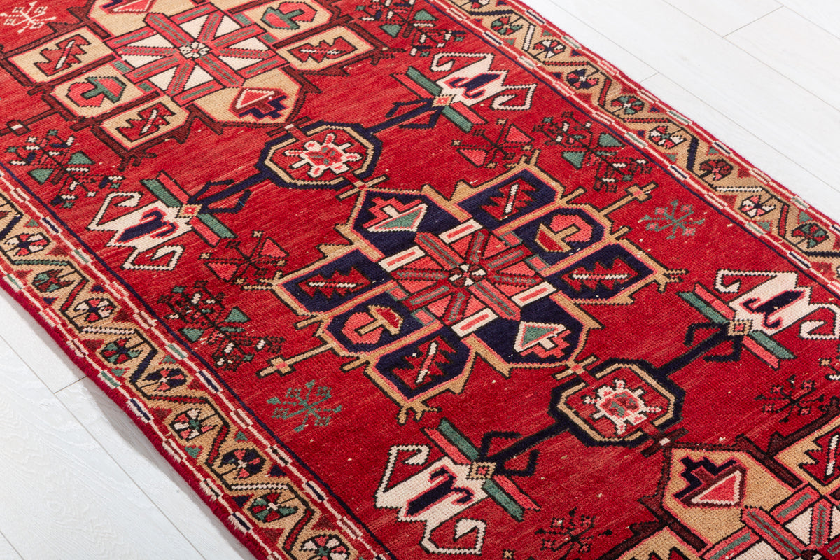 Antique Tribal Geometric Runner Rug, Red – 10' 0" x 3' 0" (304 x 92 cm)