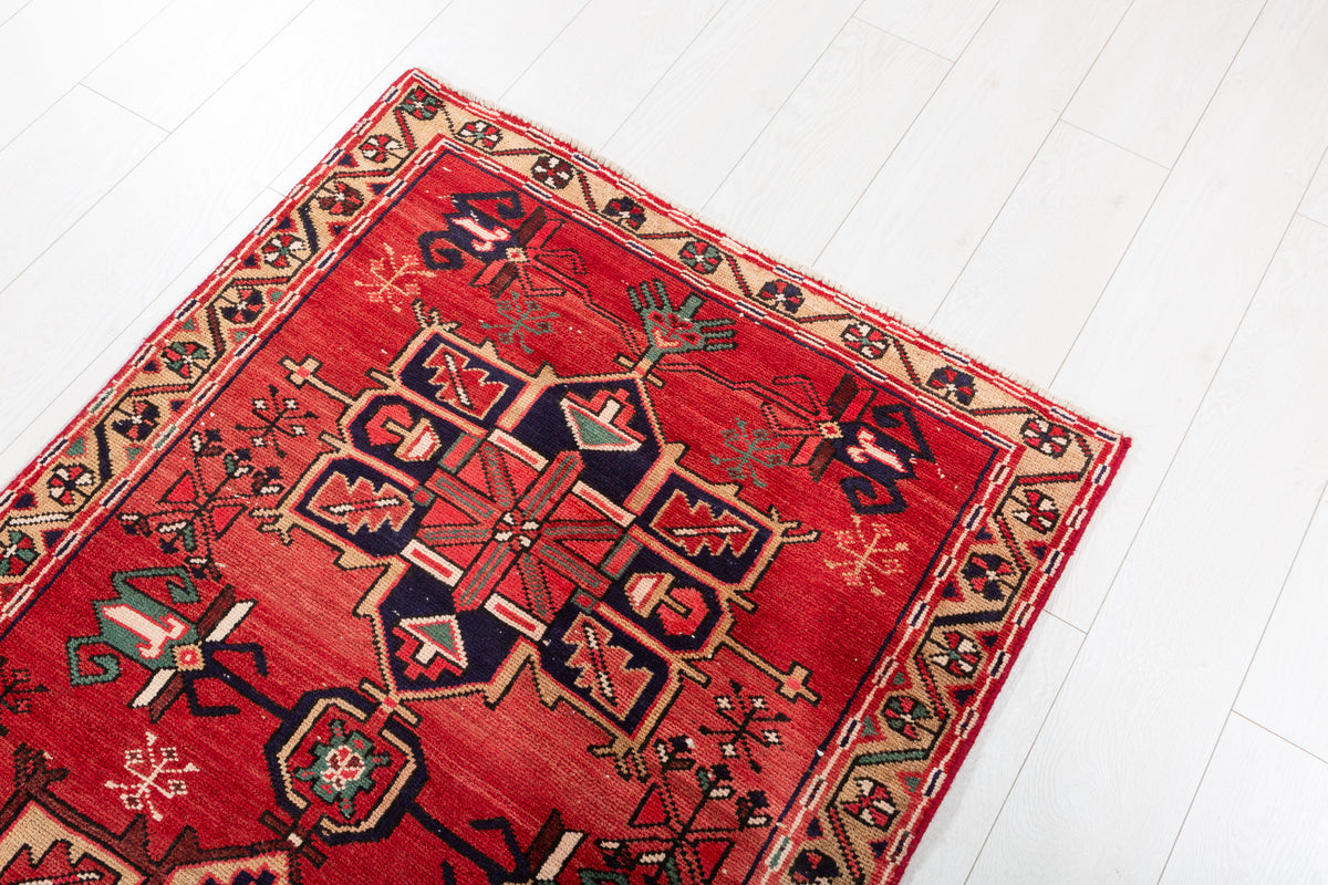 Antique Tribal Geometric Runner Rug, Red – 10' 0" x 3' 0" (304 x 92 cm)