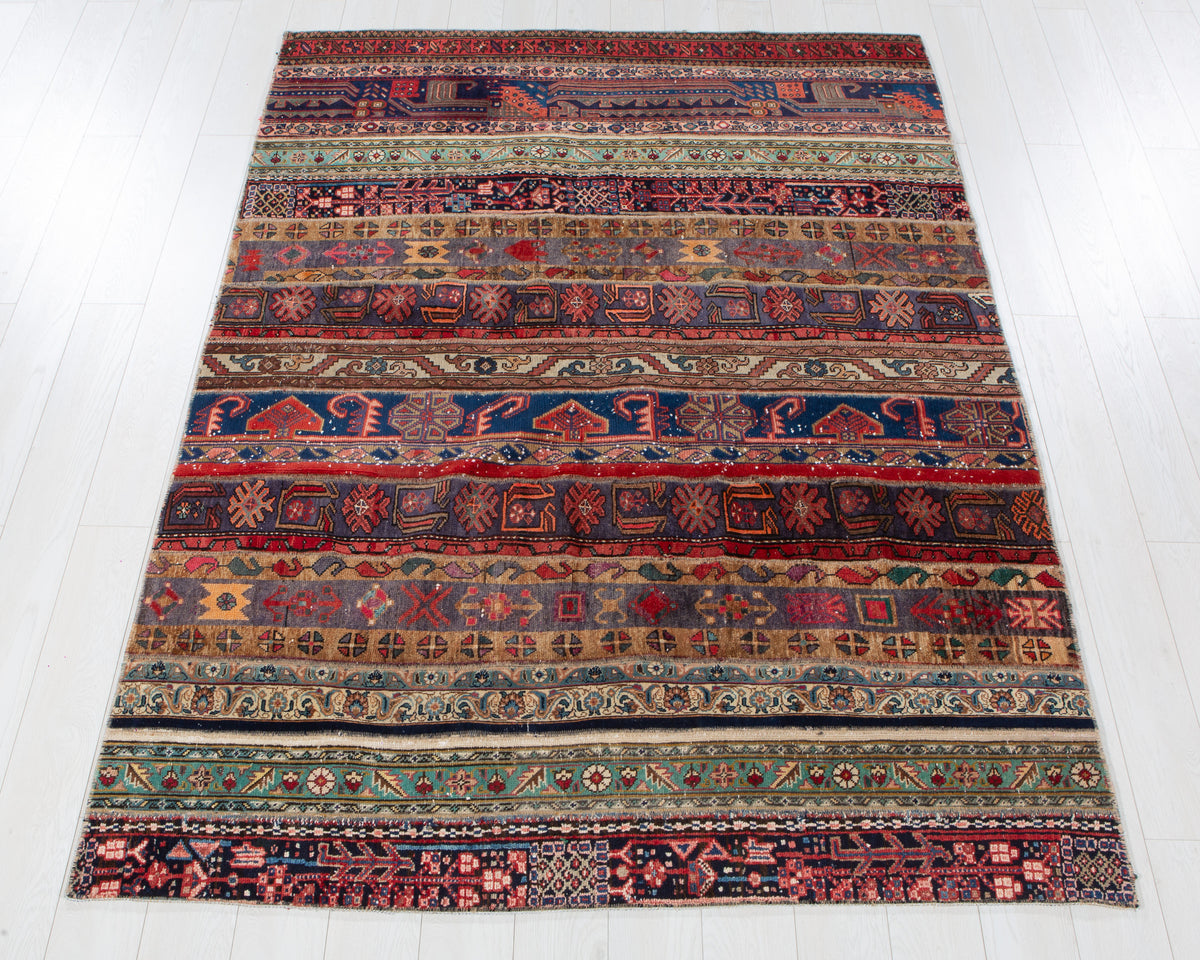 Vintage Multicolour Hand-Knotted Patchwork Rug – 7' 10" x 5' 7" (240 x 171 cm)