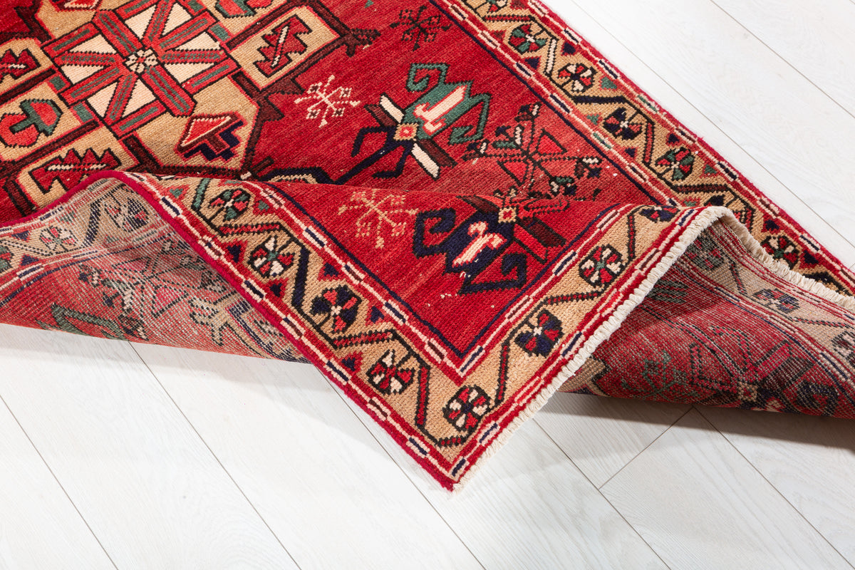 Antique Tribal Geometric Runner Rug, Red – 10' 0" x 3' 0" (304 x 92 cm)
