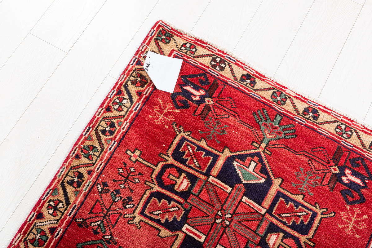 Antique Tribal Geometric Runner Rug, Red – 10' 0" x 3' 0" (304 x 92 cm)