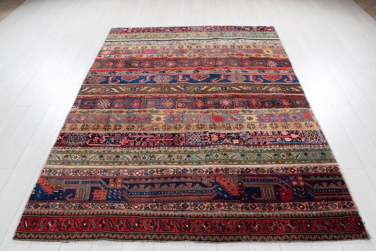 Vintage Multicolour Hand-Knotted Patchwork Rug – 7' 10" x 5' 7" (240 x 171 cm)
