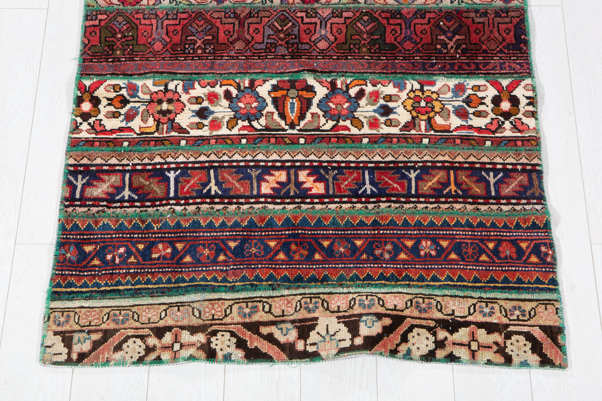 Vintage Multicolour Hand-Knotted Patchwork Rug – 6' 11" x 3' 4" (211 x 101 cm)