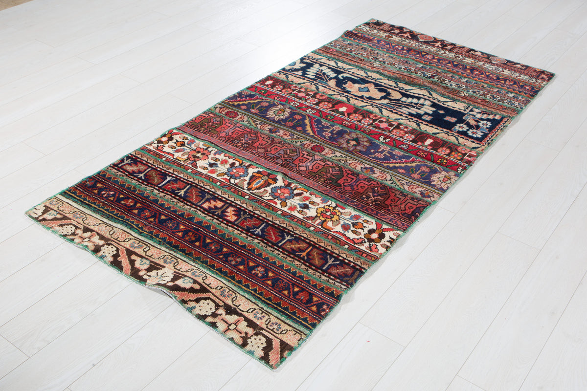 Vintage Multicolour Hand-Knotted Patchwork Rug – 6' 11" x 3' 4" (211 x 101 cm)