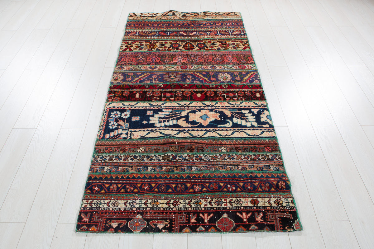 Vintage Multicolour Hand-Knotted Patchwork Rug – 6' 11" x 3' 4" (211 x 101 cm)