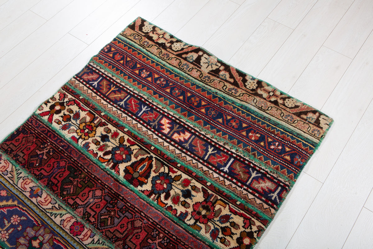Vintage Multicolour Hand-Knotted Patchwork Rug – 6' 11" x 3' 4" (211 x 101 cm)