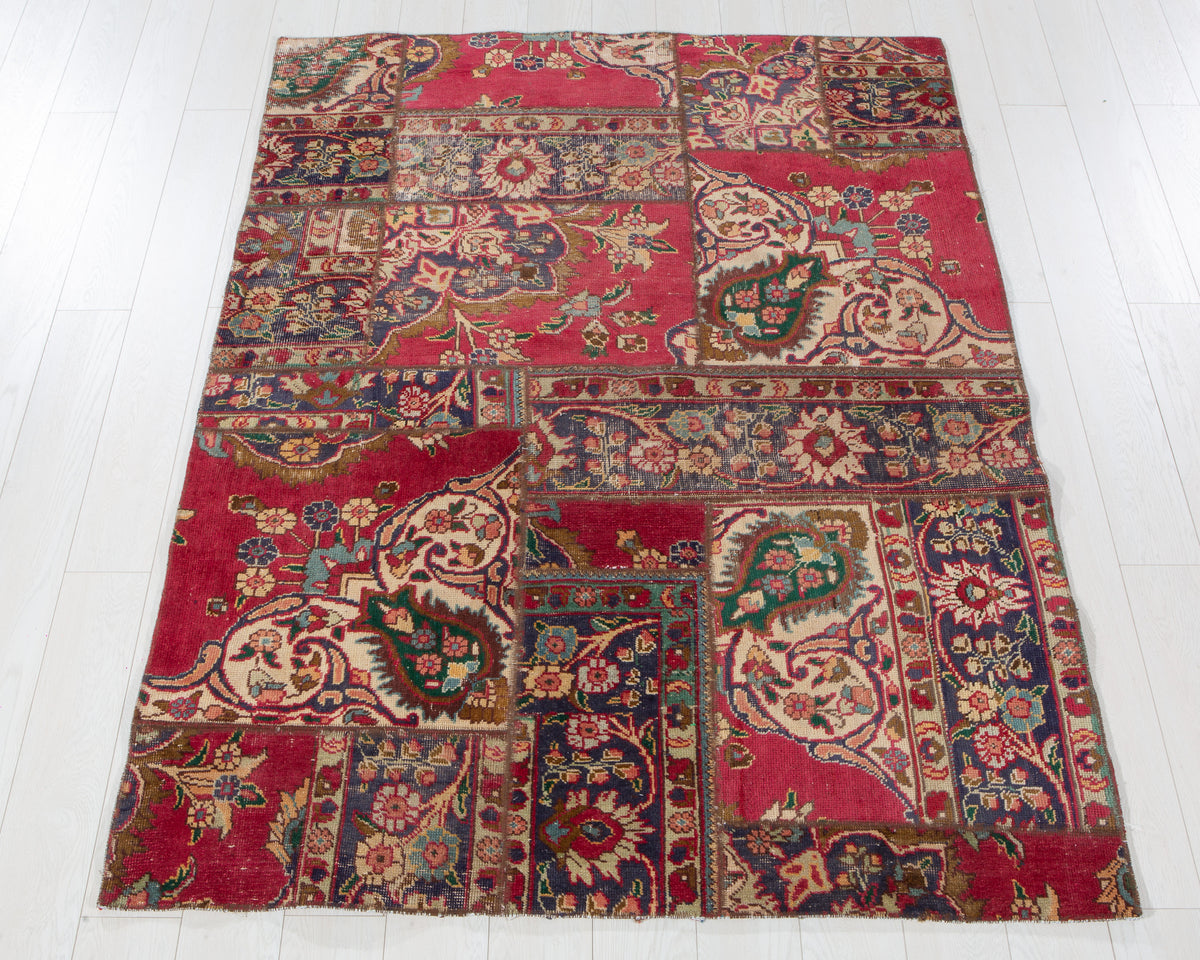 Vintage Multicolour Hand-Knotted Patchwork Rug – 6' 9" x 4' 10" (206 x 148 cm)
