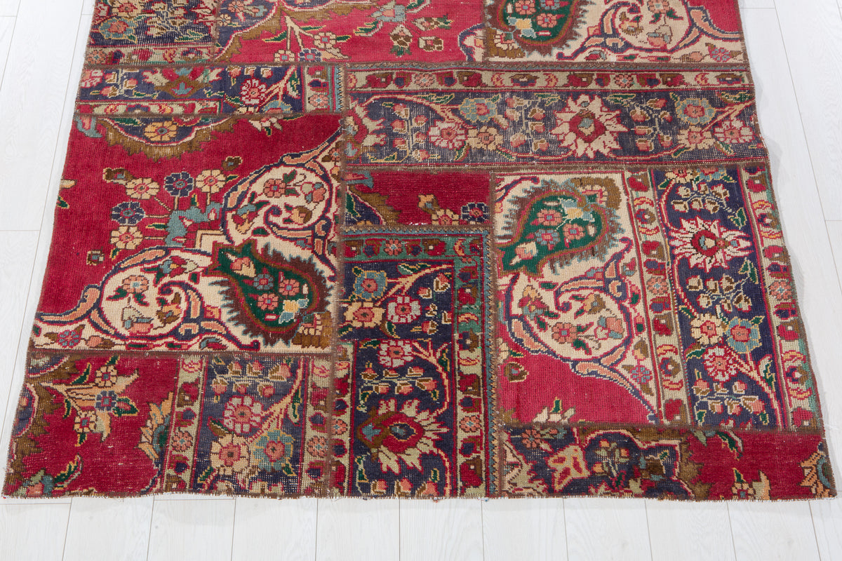 Vintage Multicolour Hand-Knotted Patchwork Rug – 6' 9" x 4' 10" (206 x 148 cm)