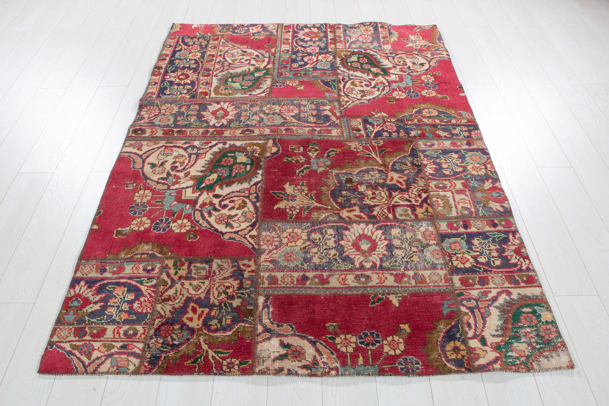Vintage Multicolour Hand-Knotted Patchwork Rug – 6' 9" x 4' 10" (206 x 148 cm)