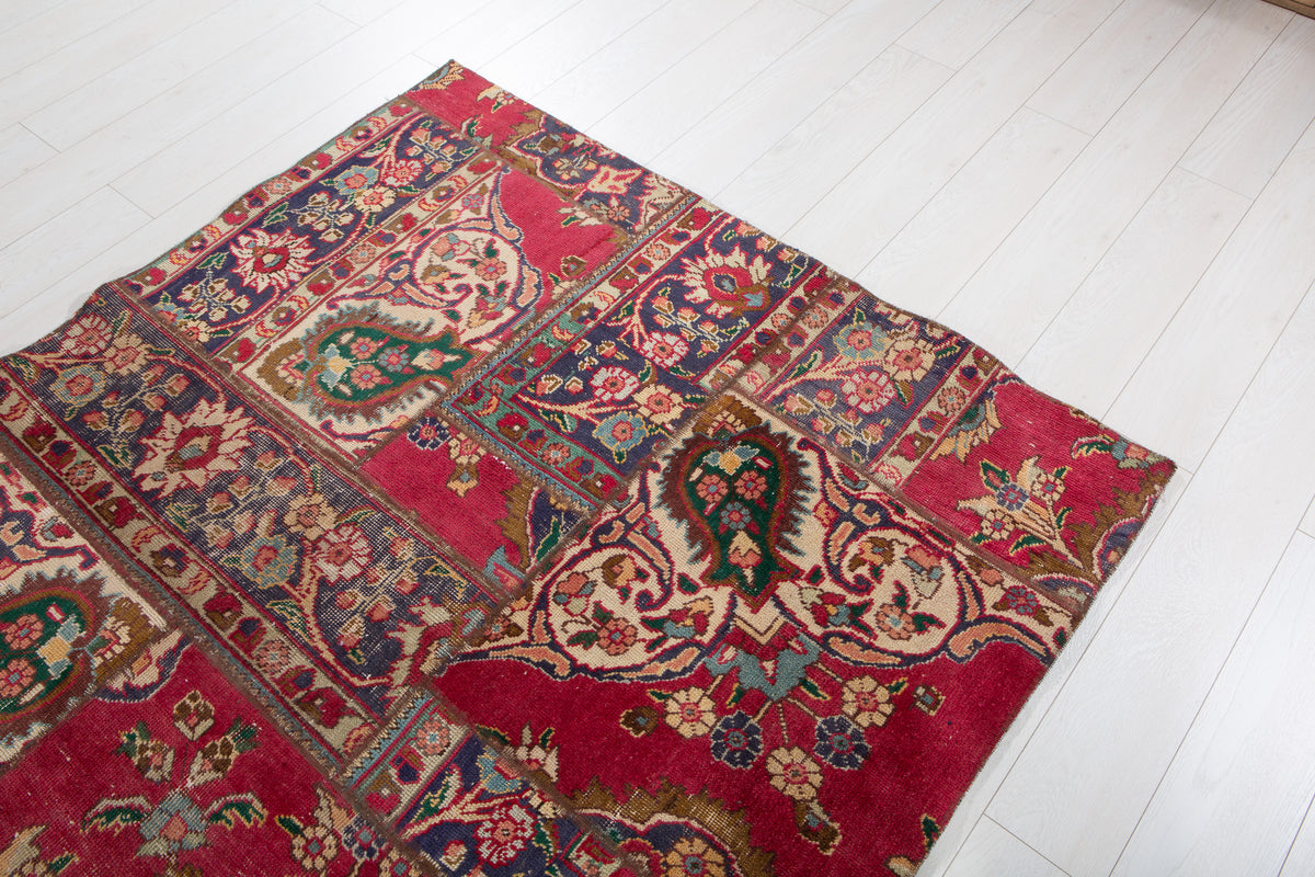 Vintage Multicolour Hand-Knotted Patchwork Rug – 6' 9" x 4' 10" (206 x 148 cm)