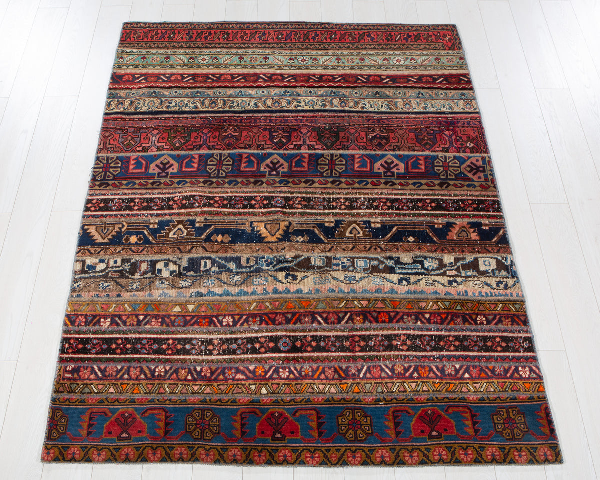 Vintage Multicolour Hand-Knotted Patchwork Rug – 6' 8" x 5' 0" (202 x 152 cm)