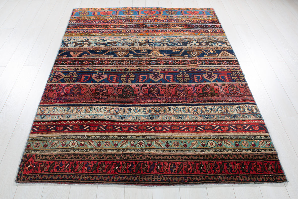 Vintage Multicolour Hand-Knotted Patchwork Rug – 6' 8" x 5' 0" (202 x 152 cm)