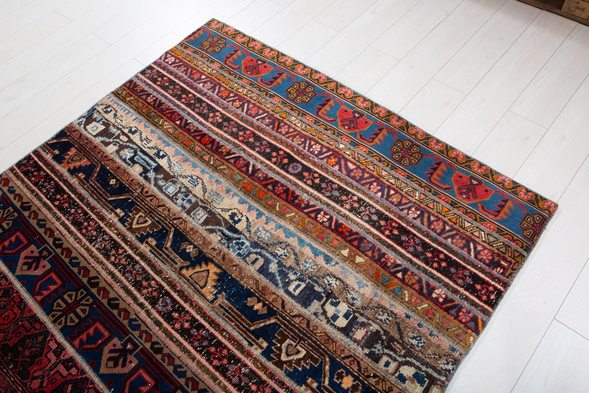 Vintage Multicolour Hand-Knotted Patchwork Rug – 6' 8" x 5' 0" (202 x 152 cm)