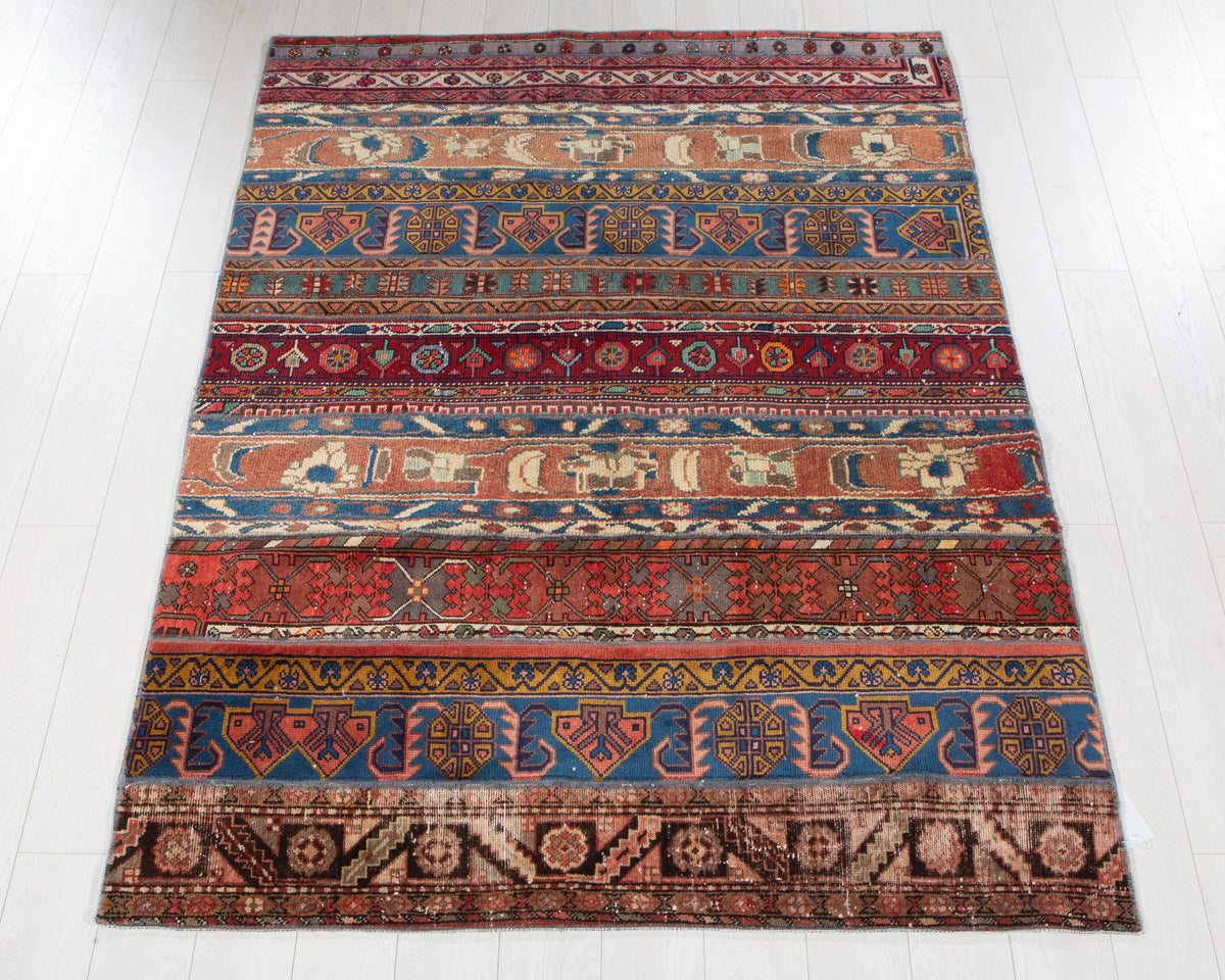 Vintage Multicolour Hand-Knotted Patchwork Rug – 6' 9" x 4' 11" (207 x 151 cm)