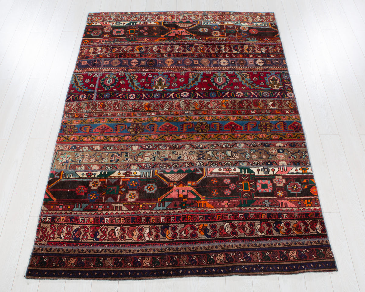 Vintage Multicolour Hand-Knotted Patchwork Rug – 8' 0" x 5' 8" (245 x 173 cm)