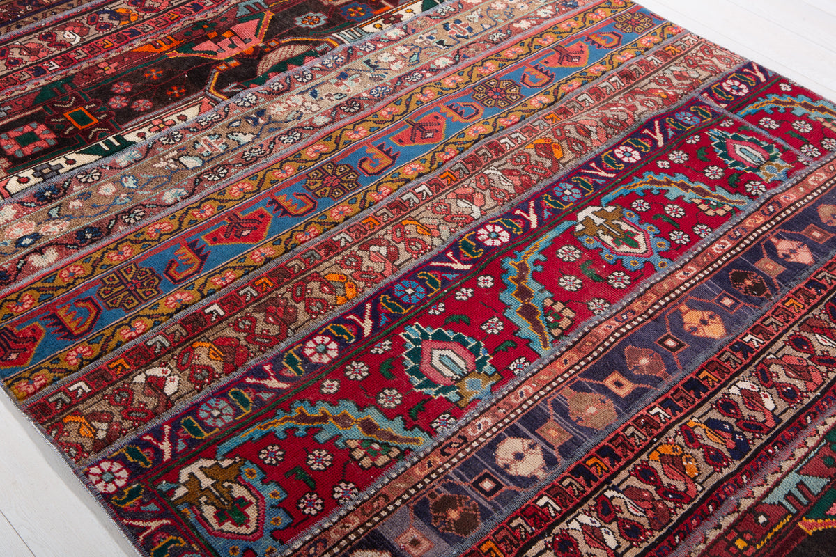 Vintage Multicolour Hand-Knotted Patchwork Rug – 8' 0" x 5' 8" (245 x 173 cm)