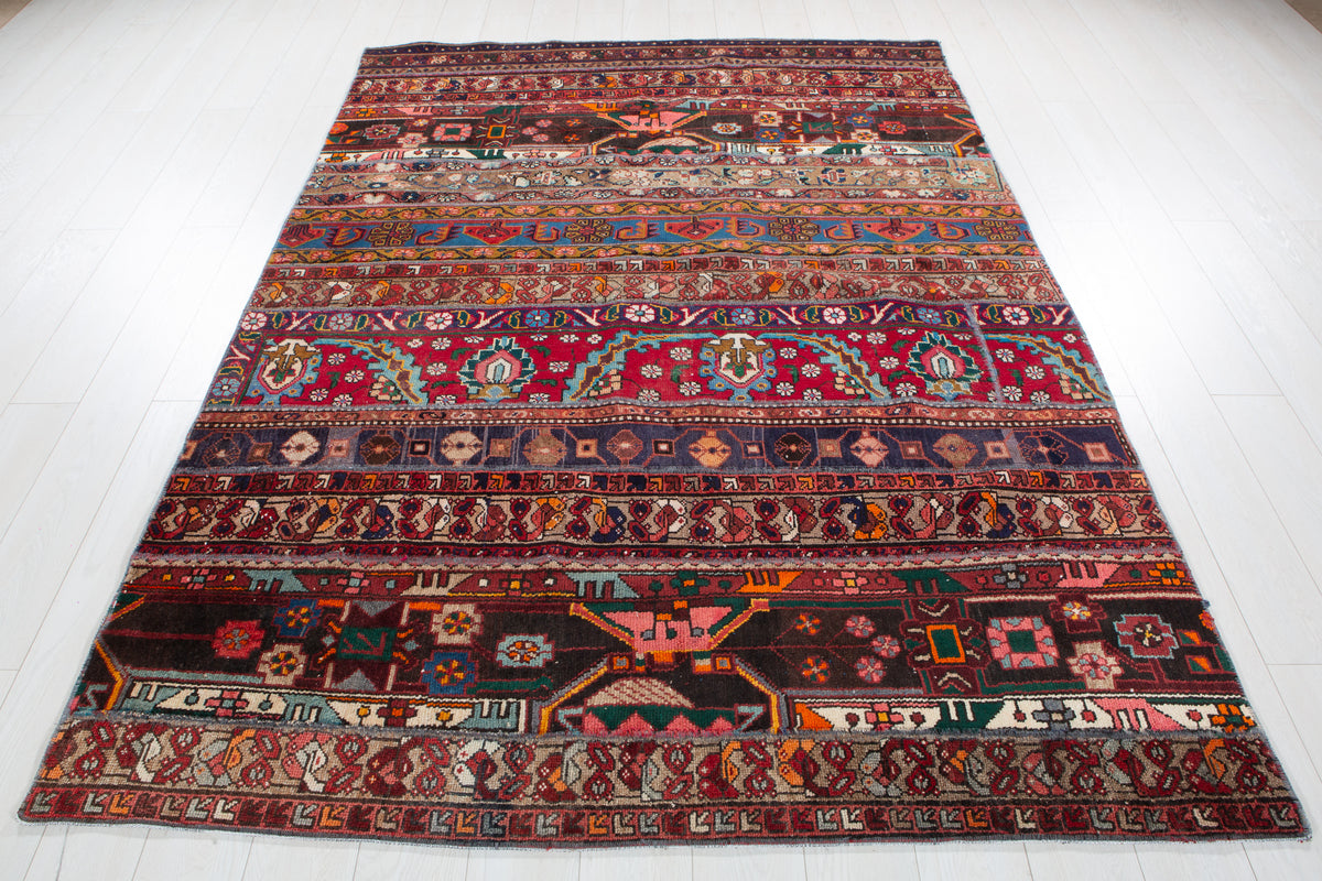 Vintage Multicolour Hand-Knotted Patchwork Rug – 8' 0" x 5' 8" (245 x 173 cm)