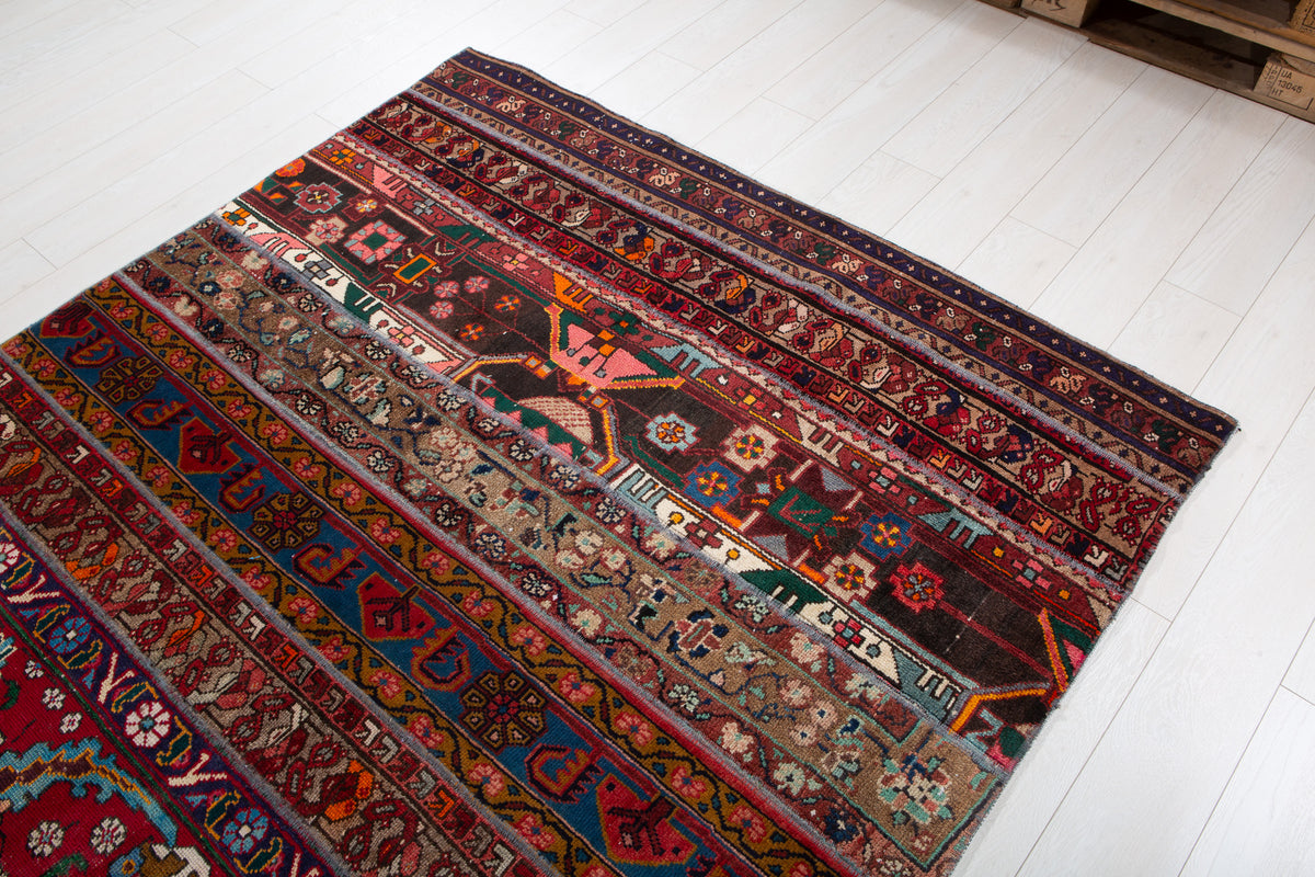 Vintage Multicolour Hand-Knotted Patchwork Rug – 8' 0" x 5' 8" (245 x 173 cm)