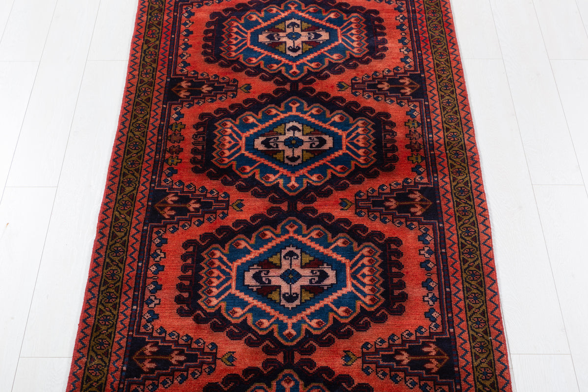 Vintage Geometric Medallion Runner Rug, Orange Red – 10' 0" x 3' 5" (304 x 104 cm)