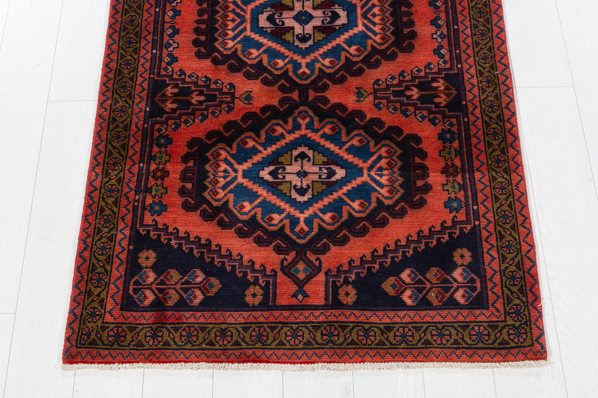 Vintage Geometric Medallion Runner Rug, Orange Red – 10' 0" x 3' 5" (304 x 104 cm)