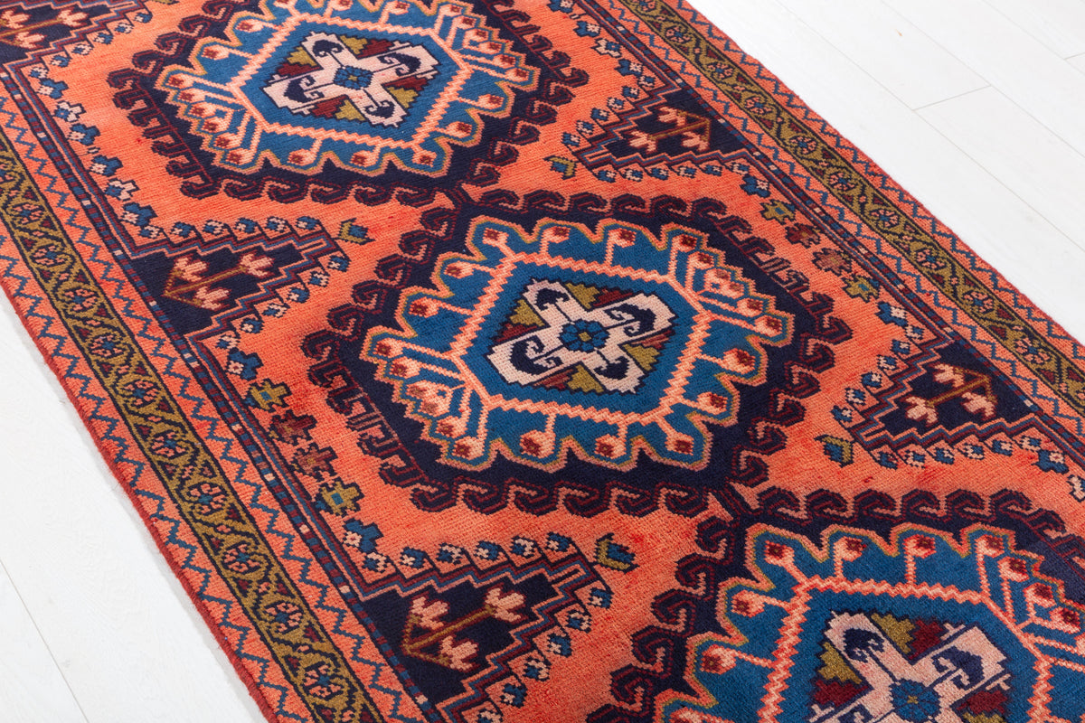 Vintage Geometric Medallion Runner Rug, Orange Red – 10' 0" x 3' 5" (304 x 104 cm)