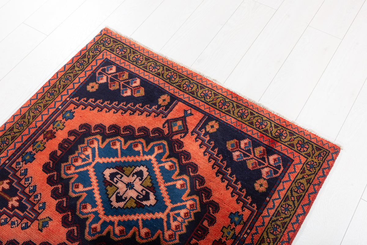 Vintage Geometric Medallion Runner Rug, Orange Red – 10' 0" x 3' 5" (304 x 104 cm)