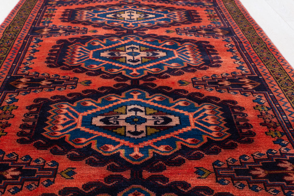 Vintage Geometric Medallion Runner Rug, Orange Red – 10' 0" x 3' 5" (304 x 104 cm)