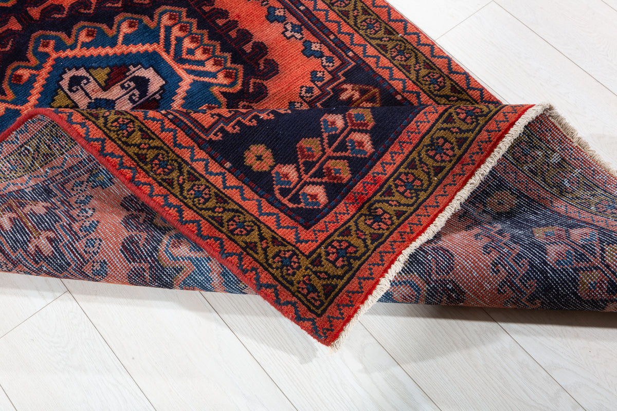 Vintage Geometric Medallion Runner Rug, Orange Red – 10' 0" x 3' 5" (304 x 104 cm)