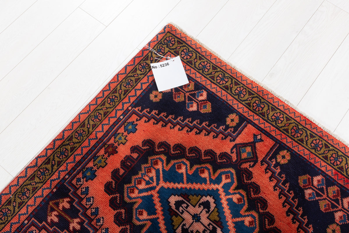 Vintage Geometric Medallion Runner Rug, Orange Red – 10' 0" x 3' 5" (304 x 104 cm)