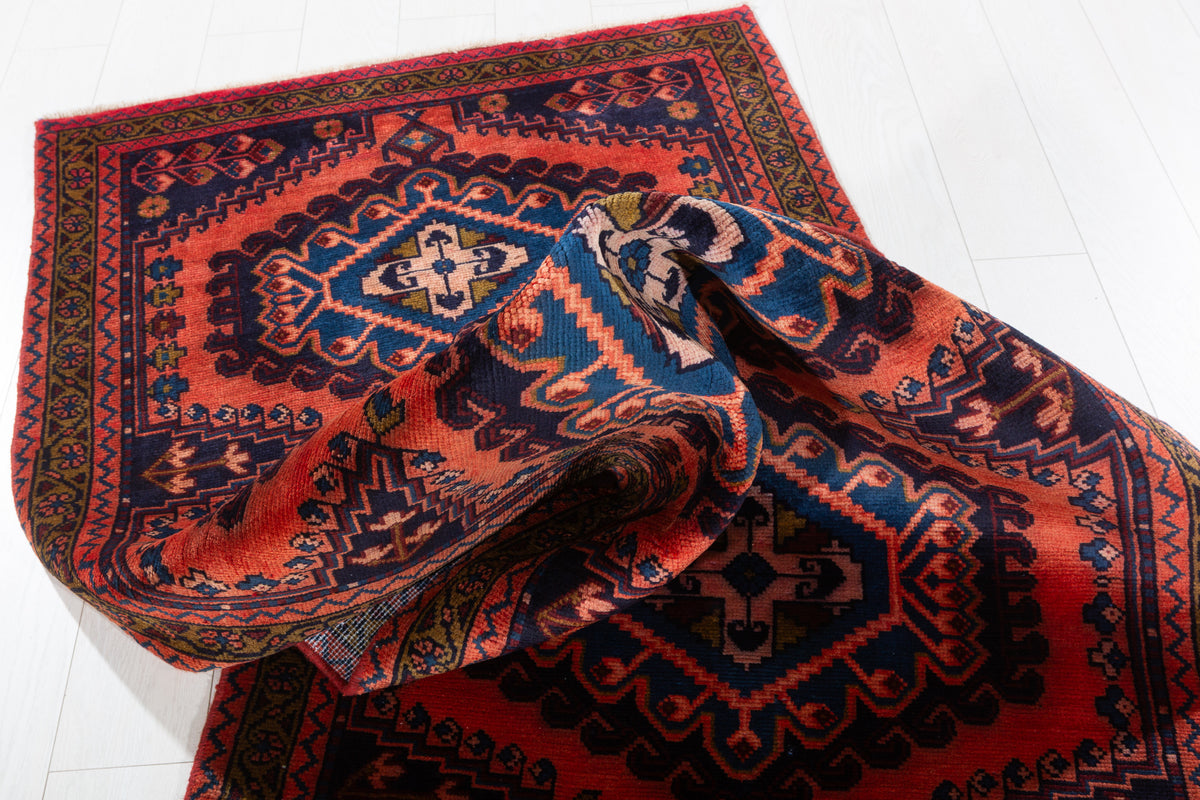 Vintage Geometric Medallion Runner Rug, Orange Red – 10' 0" x 3' 5" (304 x 104 cm)