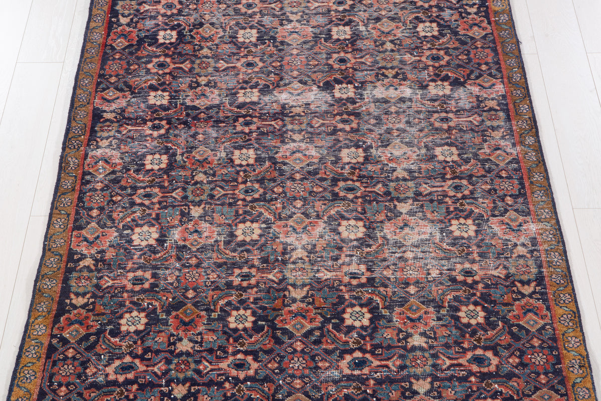 Antique Navy Blue Hand-Knotted Wool Rug – 8' 7" x 4' 5" (261 x 135 cm)