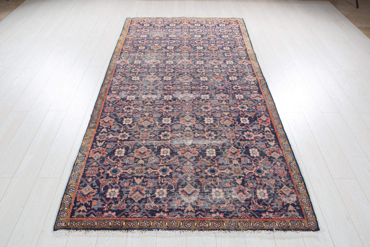 Antique Navy Blue Hand-Knotted Wool Rug – 8' 7" x 4' 5" (261 x 135 cm)