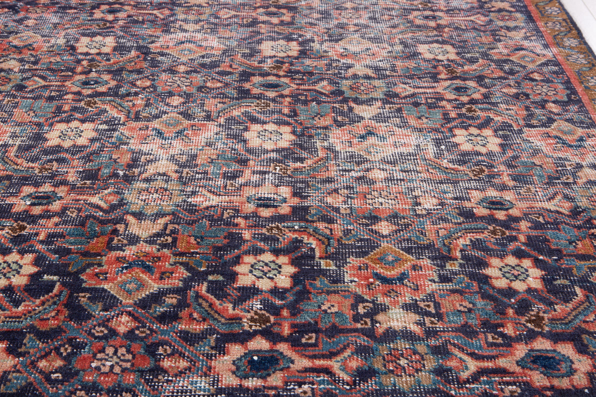 Antique Navy Blue Hand-Knotted Wool Rug – 8' 7" x 4' 5" (261 x 135 cm)
