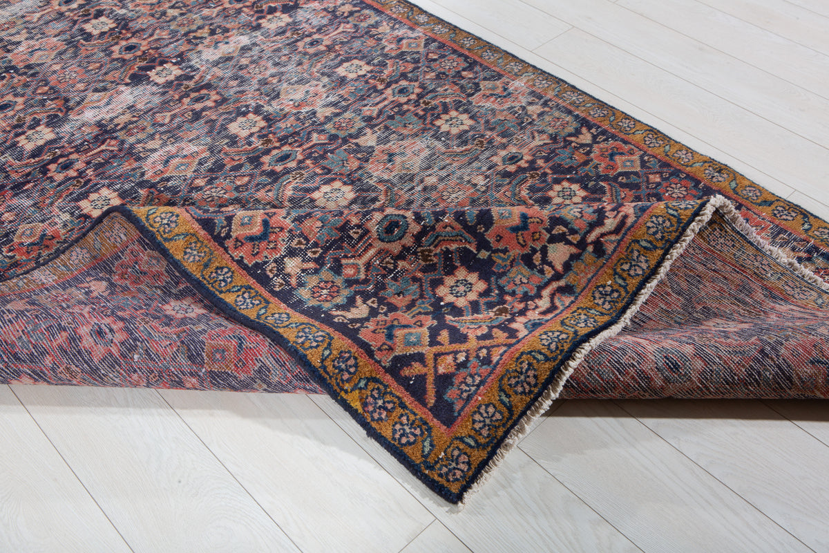 Antique Navy Blue Hand-Knotted Wool Rug – 8' 7" x 4' 5" (261 x 135 cm)