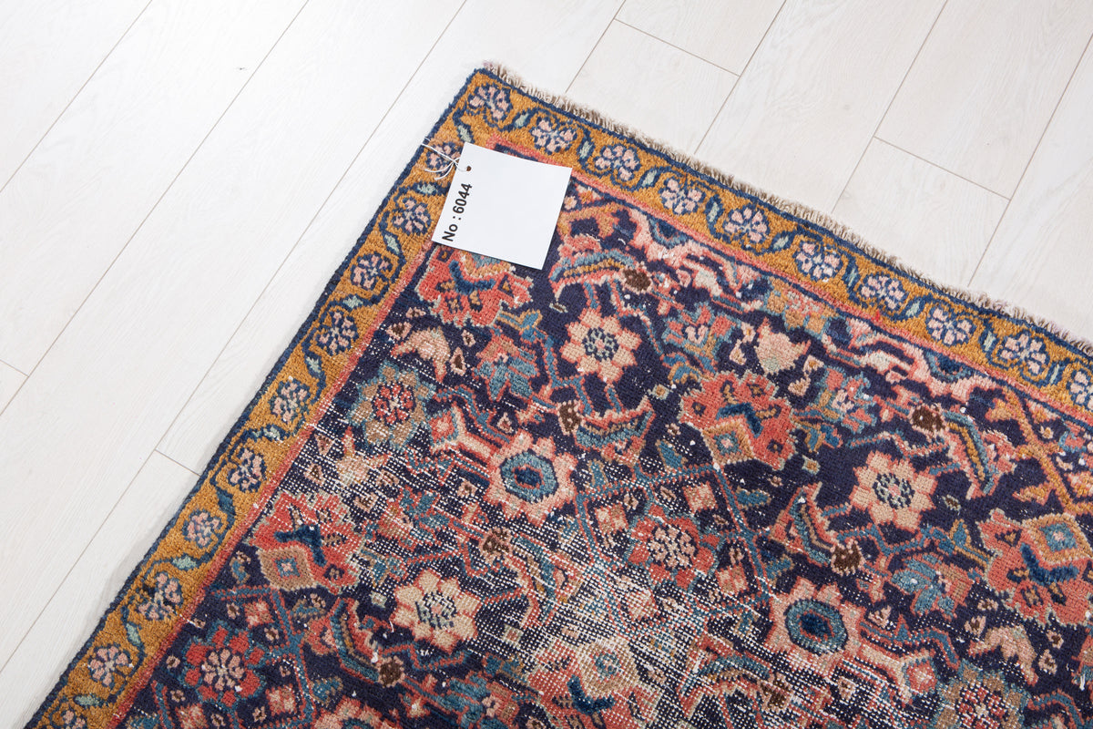 Antique Navy Blue Hand-Knotted Wool Rug – 8' 7" x 4' 5" (261 x 135 cm)