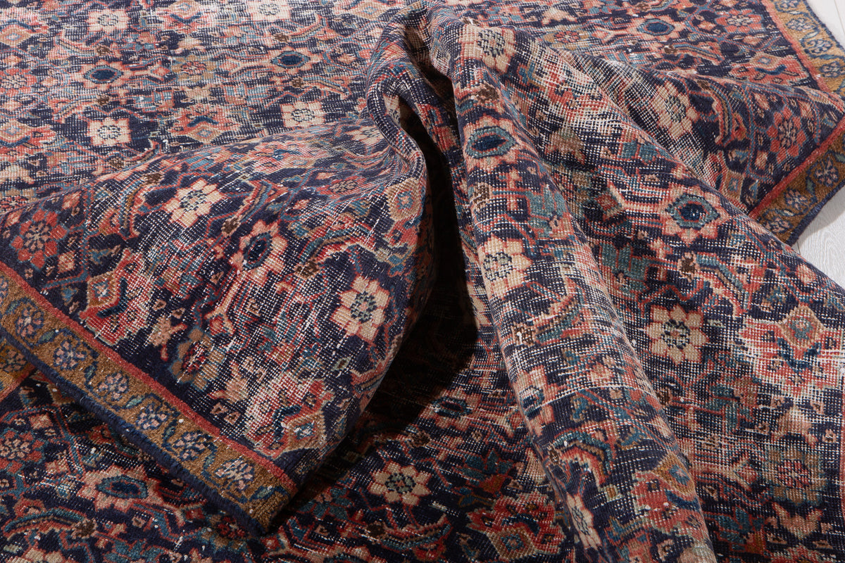 Antique Navy Blue Hand-Knotted Wool Rug – 8' 7" x 4' 5" (261 x 135 cm)