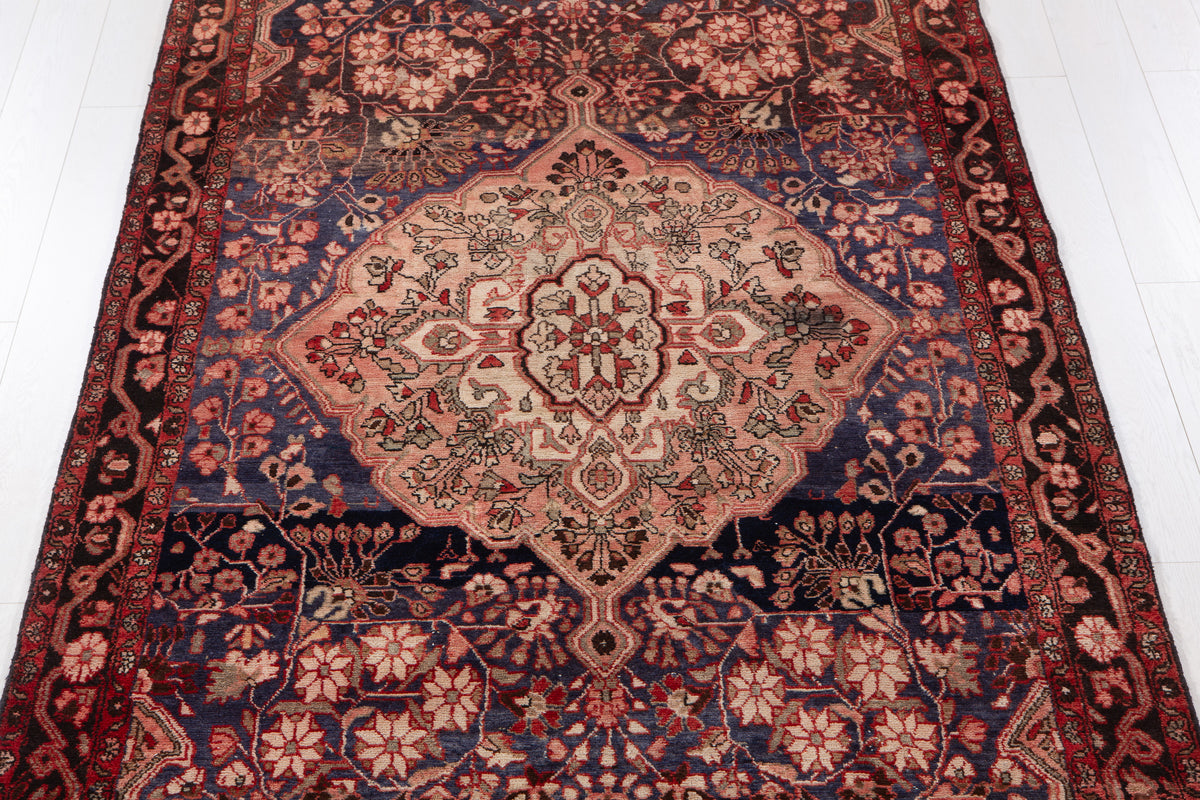Antique Navy Blue Hand-Knotted Wool Rug – 10' 5" x 5' 5" (318 x 164 cm)