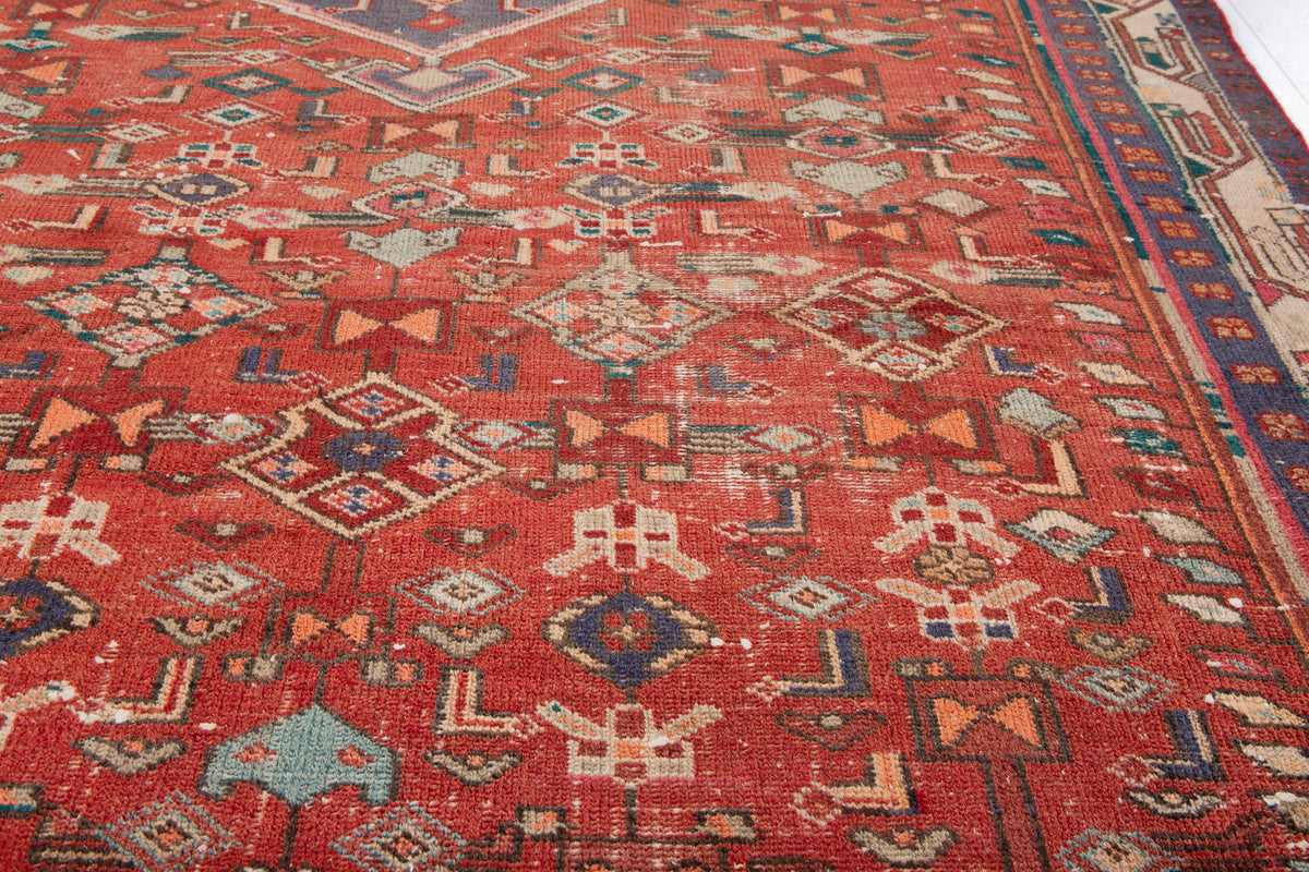 Antique Red Hand-Knotted Wool Rug – 9' 9" x 4' 10" (296 x 148 cm)
