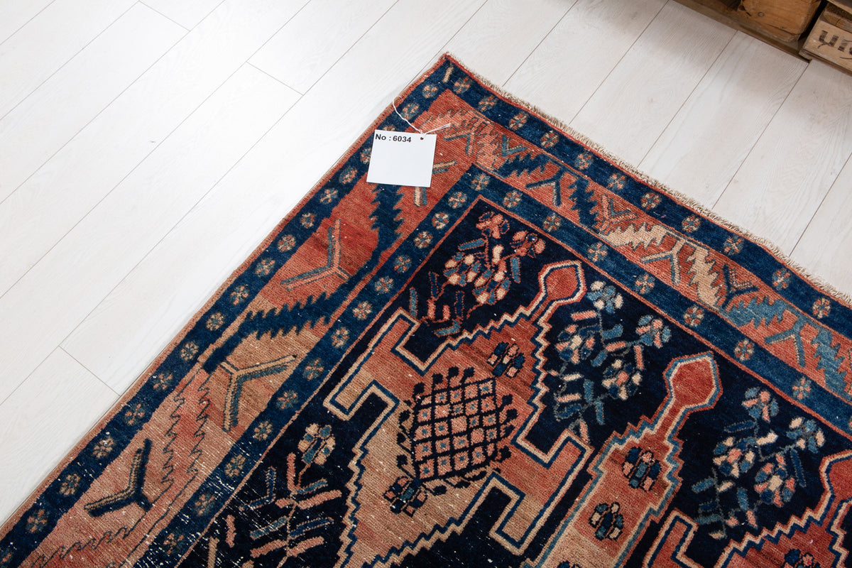 Antique Deep Navy Blue & Red Hand-Knotted Wool Rug – 13' 10" x 4' 6" (421 x 138 cm)