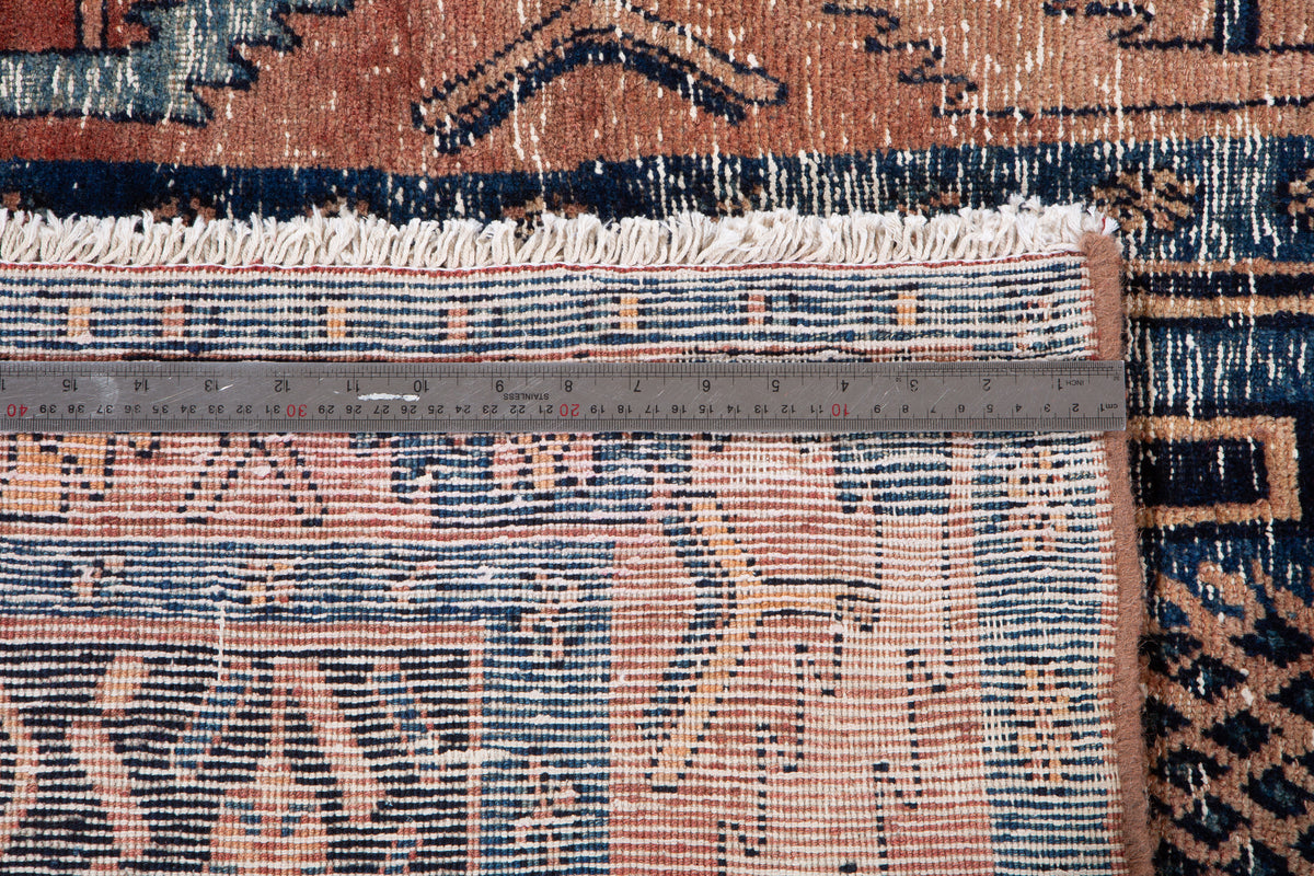 Antique Deep Navy Blue & Red Hand-Knotted Wool Rug – 13' 10" x 4' 6" (421 x 138 cm)