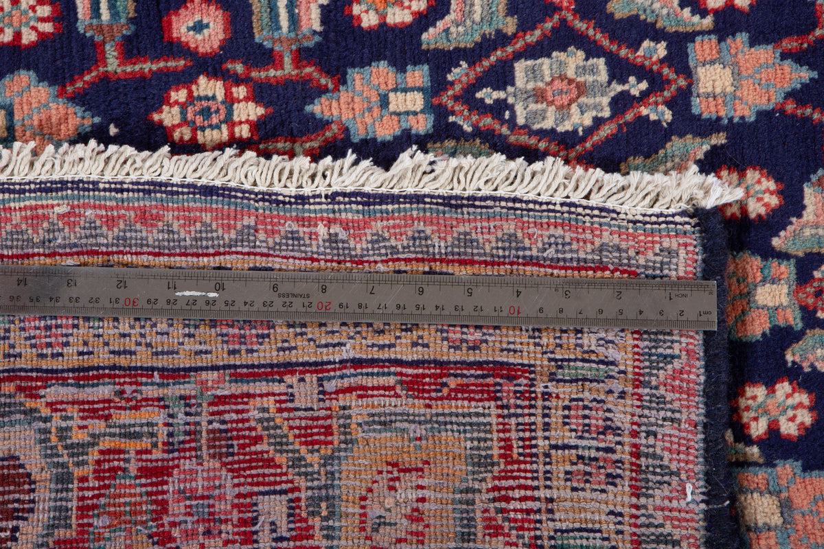 Vintage Deep Navy Blue & Red Hand-Knotted Wool Rug – 9' 8" x 4' 11" (295 x 150 cm)