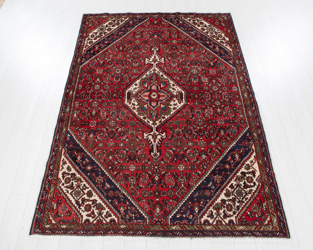 Vintage Red Hand-Knotted Wool Rug – 8' 9" x 5' 10" (266 x 178 cm)