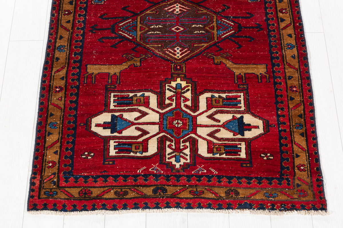 Antique Tribal Geometric Medallion Runner Rug, Red – 8' 6" x 3' 5" (258 x 105 cm)