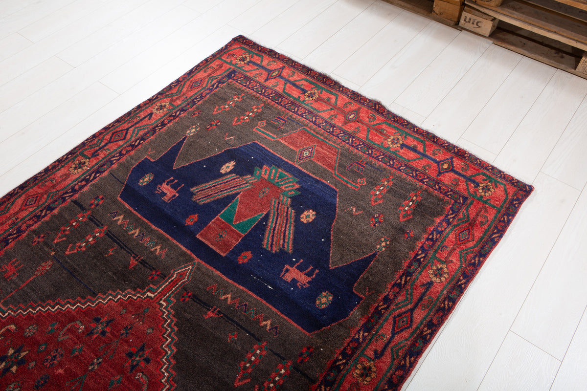 Antique Deep Navy Blue & Red Hand-Knotted Wool Rug – 10' 1" x 4' 6" (307 x 136 cm)